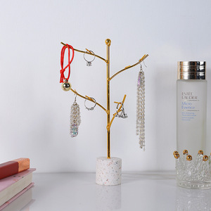 Mystic Arts Twig Jewelry Rack Gold Metal Terrazzo Base Modern Simple Countertop Display for Earrings Accessories - Product Image 4
