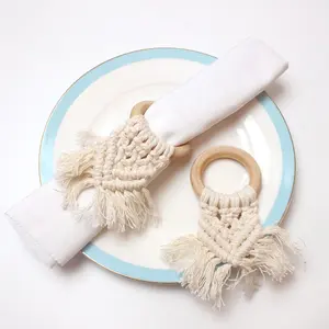 Nouveau design ronds de serviette INS mode macramé rond de serviette mariage perles de bois ronds de serviette