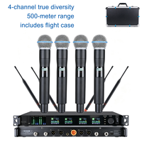 Système de microphone sans fil UHF à 4 canaux BHA Y-6004 True Diversity avec micros portatifs, bodypacks et micros-casques pour scène, église, karaoké et conférences