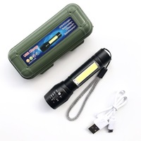 Torche Cob LED tactique en aluminium de camping lumineux rechargeable haute puissance Mini lampe de poche zoomable avec clip