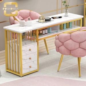 Elegante <span class=keywords><strong>y</strong></span> duradero salón manicura pedicura muebles de oro moderno Escritorio de uñas <span class=keywords><strong>para</strong></span> minimalista blanco Simple mesa de uñas de Metal - Product Image 5