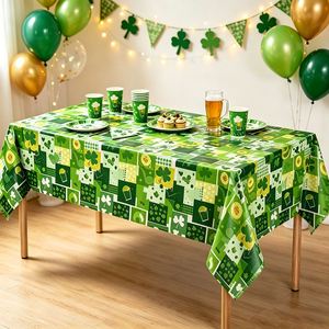 Nappe jetable en PEVA 137*274cm pour la Saint-Patrick, motif trèfle vert, décoration de fête irlandaise - Product Image 1