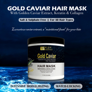Masque capillaire Wiseking <span class=keywords><strong>Gold</strong></span> <span class=keywords><strong>Caviar</strong></span> 500 ml Contient de la kératine pour les cheveux ternes Nourrissant en profondeur et réparateur Hydratant Salon personnalisé Spa - Product Image 3