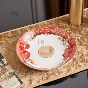 Vaisselle en céramique Nouveauté Ensemble de table en porcelaine osseuse de luxe européen et ensemble de 28 pièces de cadeaux rouges Lot de 6 cuillères en marbre Kit de tasses - Product Image 5