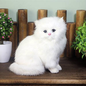 white plush cats lifelike crouching animals models handmade realistic persian cat dolls children plush toys home decoration gift