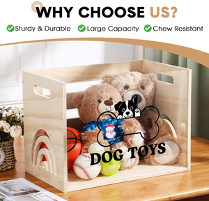 Panier portable pour jouets de <span class=keywords><strong>chien</strong></span>, boîte de rangement en bois avec plateau en acrylique pour jouets de chiot, nourriture pour animaux et accessoires - Product Image 4