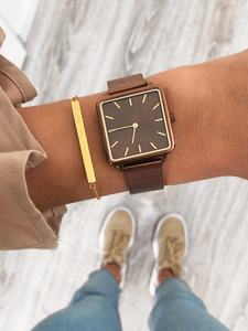 Reloj de Cuarzo Minimalista <span class=keywords><strong>Omax</strong></span> con Correa de Malla Color Café, Parte Trasera de Acero Inoxidable, Estilo Elegante, Relojes Cuadrados - Product Image 4