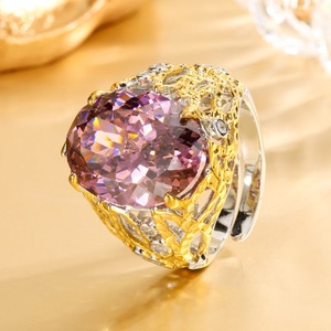 Fashion Jewelry Eco-friendly Copper 13*18mm Cubic Zirconia Large Colorful Statement Hollow Out Band <b>Rings</b> for Premium Daily Wear - Product Image 3