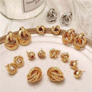 Pendientes de Diseño Minimalista en Oro y Plata para Mujer, Modelo 2019, Pendientes de Botón con Nudo Trenzado, Pendientes con Nudo de Amor - Product Image 4