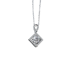 Collar de Plata de Ley 925 con Halo Cuadrado y Marco de Rombo, Diamante Cultivado en Laboratorio, Colgante de Diamante Redondo de Corte Brillante para Mujer, Boda - Product Image 5