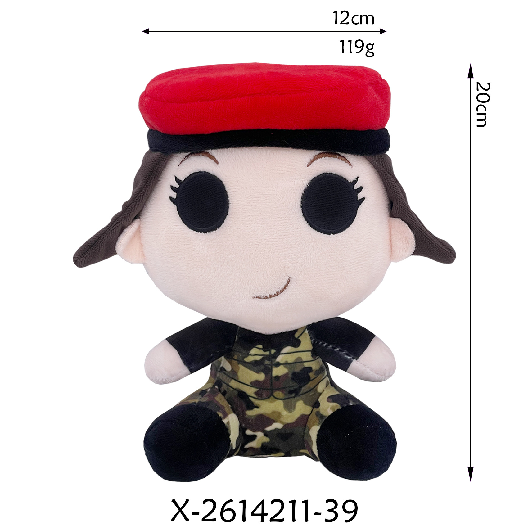 Traje camuflaje sombrero rojo sentado