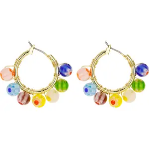 小型企业支持90年代黄铜合金手工制作小箍彩虹玻璃珠有线耳环女性耳环首饰