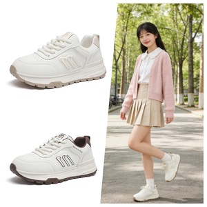 Nouvelles baskets décontractées et sportives pour femme, modèle printemps 2026, à semelle épaisse, blanches, avec lacets sur le devant, légères, style Dunks, polyvalentes, pour étudiantes, inspirées de Forrest Gump. - Product Image 1