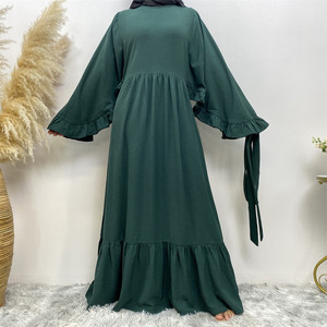 OEM ODM Modest Summer Dress, Ruffle Hem Long <b>Maxi</b> Abaya Dress With Belt, Loose Fit Casual Islamic Women Daily Wear (6530) - Product Image 4