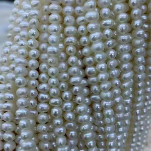 Perle d'eau douce de petite taille 4-5mm, brin de perles naturelles, perles de bijoux à faire soi-même, perles presque rondes