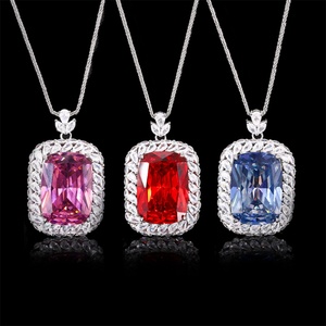 High Quality 20*28mm Rectangle Red Cubic Zirconia Jewelry Elegant Eco-friendly Copper Geometric <b>Statement</b> Pendant <b>Necklace</b> - Product Image 2