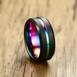 Benutzer definierte Wolfram karbid Versprechen Ring für Männer gerillte leere Laser gravur Logo schwarz Regenbogen Trendy für Hochzeit Verlobung geschenk - Product Image 2