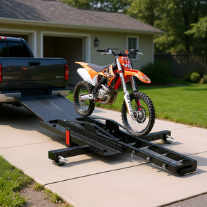 Support de moto en acier, capacité 600 lb, rampe de chargement à fixer sur attelage pour moto tout-terrain, scooter, avec sangles à cliquet et stabilisateur - Product Image 2