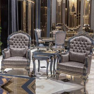 Divano in Tessuto Stile Neoclassico Europeo in Legno Massello Intagliato Arredamento di Lusso per Villa e Hotel - Product Image 4