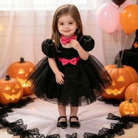 Robe de bal tutu formelle à imprimé floral mignon pour filles de 1 à 3 ans - Longueur genou, col court, manches courtes, respirante, avec nœud