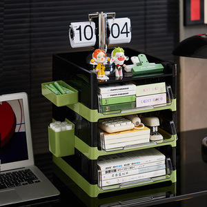 Desktop <b>Storage</b> Rack Tiered File Book Organizer Multi Layer Pegboard <b>Drawer</b> Style Shelf For Office Student Use - Product Image 3
