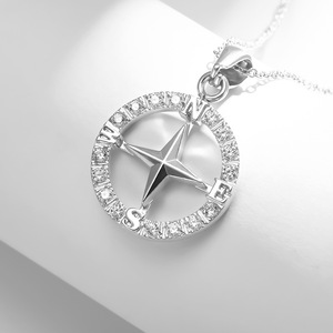 Collar chapado en oro de 18K <span class=keywords><strong>a</strong></span> la moda, collar de timón con gráfico de estrellas para mujer, collar con colgante de brújula de acero inoxidable - Product Image 4