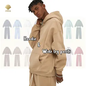 Luluxixiyaya CNSHELL Wide Leg Straight Sweatpants and Hoodie Pullover Fleece 350gsm Oversize Men's Two Piece Set