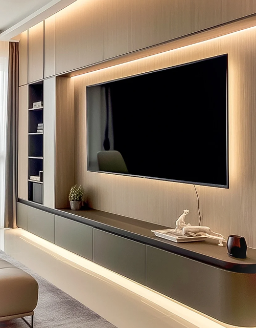Modern Luxury Solid Wood TV Stand Farmhouse Style Simple Design Wall-Mounted Unit Living Room Apartment Bedroom Hotel Full Wall