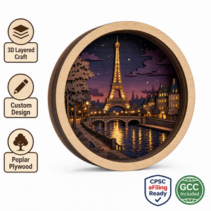 Boîte à lumière personnalisée Tour Eiffel <span class=keywords><strong>de</strong></span> <span class=keywords><strong>Paris</strong></span> au crépuscule |   Scène <span class=keywords><strong>de</strong></span> ville avec pont en saule découpé au laser en plusieurs couches <span class=keywords><strong>de</strong></span> contreplaqué - Product Image 1