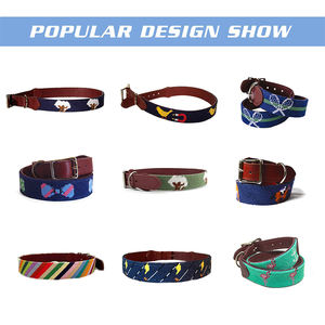 SND109 Collar de perro bordado de cuero genuino con patrón de tiburón de fondo rojo personalizado - Product Image 5