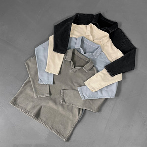 Maglietta <span class=keywords><strong>Polo</strong></span> Vintage da <span class=keywords><strong>Uomo</strong></span> Autunno Inverno, Stile Streetwear, in Cotone Spazzolato e Lavato, <span class=keywords><strong>Manica</strong></span> <span class=keywords><strong>Lunga</strong></span>, Strato Base - Product Image 1