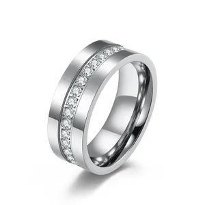 8mm Matte Finish Titanium Ring for Men Cubic Zirconia CZ Inlay Fashion Eternity Engagement Wedding Band