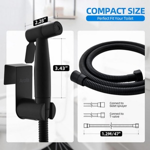 Bathroom Handheld Jet <b>Sprayer</b> Adjustable Water <b>Pressure</b> Muslim Shower with Bidet Hose Black Bidet <b>Sprayer</b> for Toilet - Product Image 2