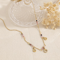 Collier Pendentif Cercle en Acier Inoxydable Plaqué Or 18K avec Perles de Tourmaline et Zircon Cubique pour Femme, Style Bohème Délicat, Vente en Gros OEM