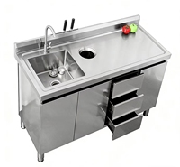Évier commercial en acier inoxydable à cuve unique avec meuble, finition brossée mate, résistant aux produits chimiques et à la corrosion, avec rainure de drainage