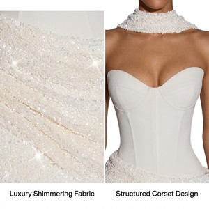 Vestido <span class=keywords><strong>de</strong></span> <span class=keywords><strong>Fiesta</strong></span> Mini Sexy Blanco Personalizado sin Tirantes con Lentejuelas, Corsé <span class=keywords><strong>de</strong></span> Retazos, Fruncido y Gargantilla - Fabricante <span class=keywords><strong>de</strong></span> <span class=keywords><strong>Ropa</strong></span> - Product Image 5