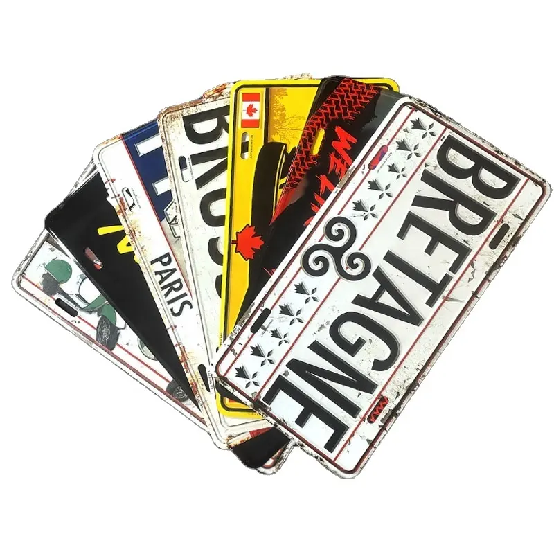 Factory Price Many Molds Vintage Metal Tin Sign Retro License Number Plate Car License Plate With magnet
