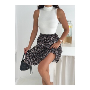 Jupe trapèze taille haute florale pour femme, longueur genou, mode printemps-été, en tissu élastique non doublé - Product Image 5