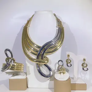 Yulaili nouvel ensemble de bijoux brésilien 24 k plaqué or haute qualité bijoux de mode collier bijoux africains boucles d'oreilles anneaux bracelets