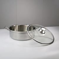 Cuisinière à induction commerciale en acier inoxydable 304 argenté avec pot antiadhésif à motif de marteau de corps à angle droit avec couvercle en verre