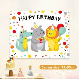 Sfondo in Tessuto per <span class=keywords><strong>Compleanno</strong></span> <span class=keywords><strong>con</strong></span> Simpatici <span class=keywords><strong>Animali</strong></span> Cartoon, Striscione <span class=keywords><strong>Buon</strong></span> <span class=keywords><strong>Compleanno</strong></span> <span class=keywords><strong>con</strong></span> Clip, Decorazioni per Feste di Bambini - Product Image 6