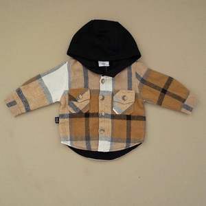 Veste à capuche noire à manches longues pour <span class=keywords><strong>garçon</strong></span>, vêtement à carreaux marron, Cardigan d'automne avec poche, vente en gros - Product Image 1