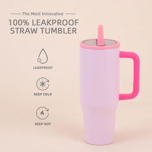 Gobelet de voyage isotherme à double paroi en acier inoxydable de 40 oz avec poignée et couvercle à paille anti-fuite pour la maison, le bureau et l'utilisation de l'eau - Product Image 3