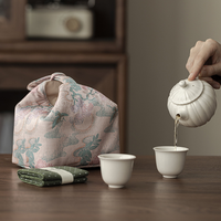 Service à thé en céramique artisanale émaillée au cendre de frêne chinois traditionnel, portable, pour voyage, style Kung Fu, avec sac de rangement