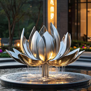 Outdoor Paisagem Landmark Custom Hotel Plaza Jardim Água Característica Aço Inoxidável Prata Ouro <span class=keywords><strong>Lotus</strong></span> Escultura - Product Image 1