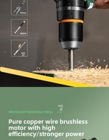 Ensemble de perceuse électrique sans fil, perceuse à percussion sans balais, kit de perceuse à percussion 16V, batterie au lithium, vitesse variable, usage industriel