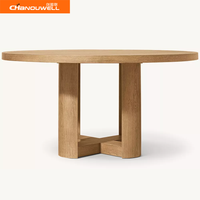 Table à manger ronde en chêne massif de qualité commerciale avec chaises en tissu pour appartement, hôtel, restaurant, maison, villa