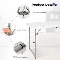 Table pliante 4FT, table de pique-nique pliable, hauteur réglable, robuste, pliable en deux, portable, en plastique, 4/6 places, design moderne