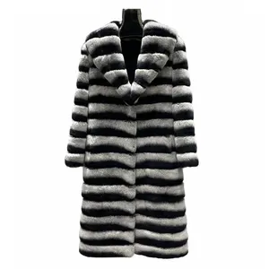 Vente en gros Manteau de fourrure véritable de luxe Veste de fourrure colorée pour l'hiver pour femmes Long manteau de fourrure de chinchilla lapin Rex pour femmes