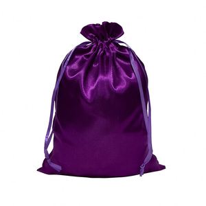 Custom Black Satin <b>Drawstring</b> Bag <b>Pouch</b> for Hair Extensions & Wigs Biodegradable with Custom Logo for Gift Packaging - Product Image 5